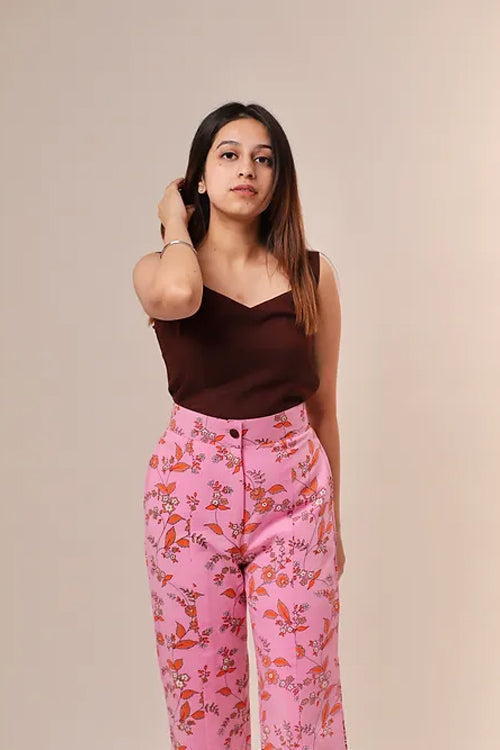 Mel Pink Print Trousers With Brown Top